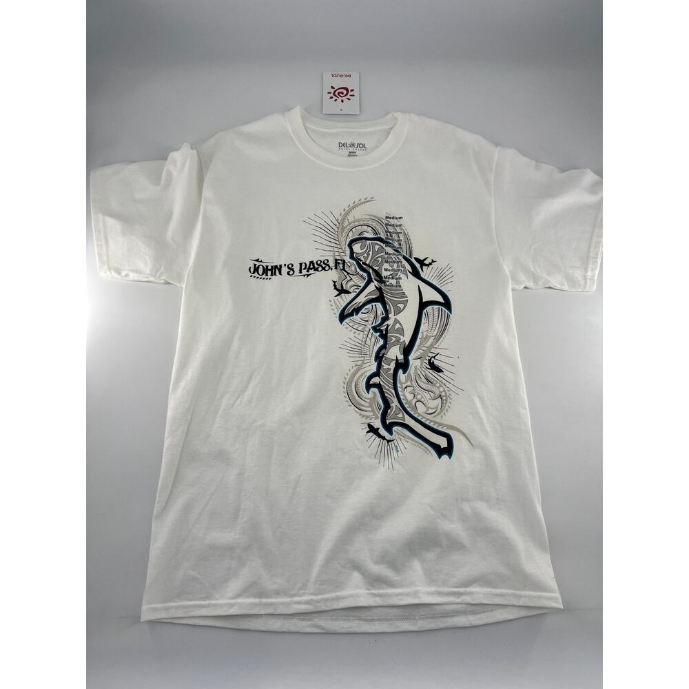 Del Sol Shirt Adult Medium White Short Sleeve Color Changing Florida Shark New